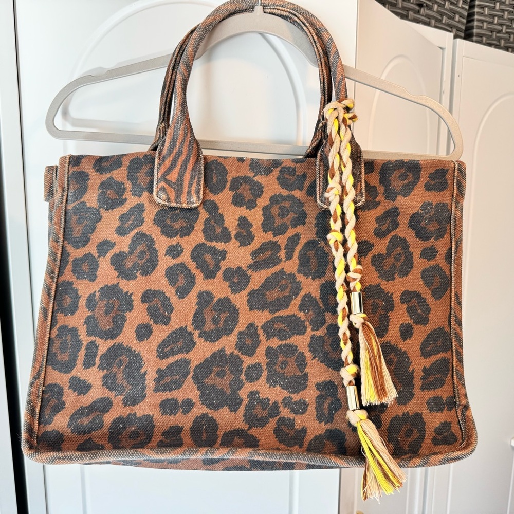 Vince Camino Chic Leopard Print Tote with Tassel